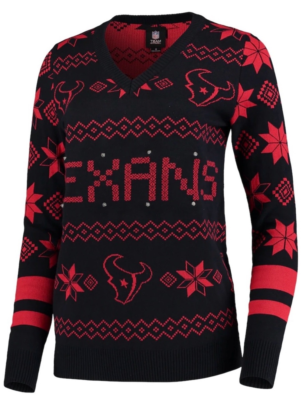 NFL Lady Houston Texans Navy and Red V-Neck Crew Sweater - Lights Up - Size 2X